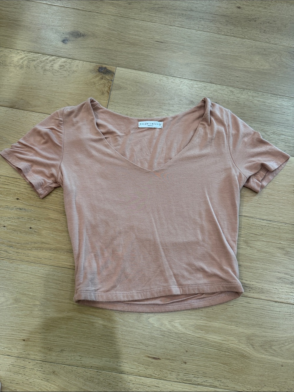 Wasabi Mint V-Neck Short Sleeve Crop Top - Dusty Rose/Orange
